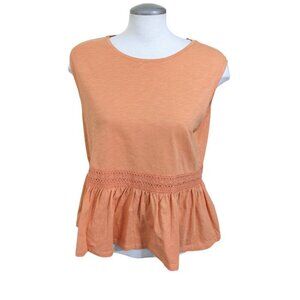 Barbour Willow Womens L Peplum Cotton Top Peach Pastel Orange Crochet
